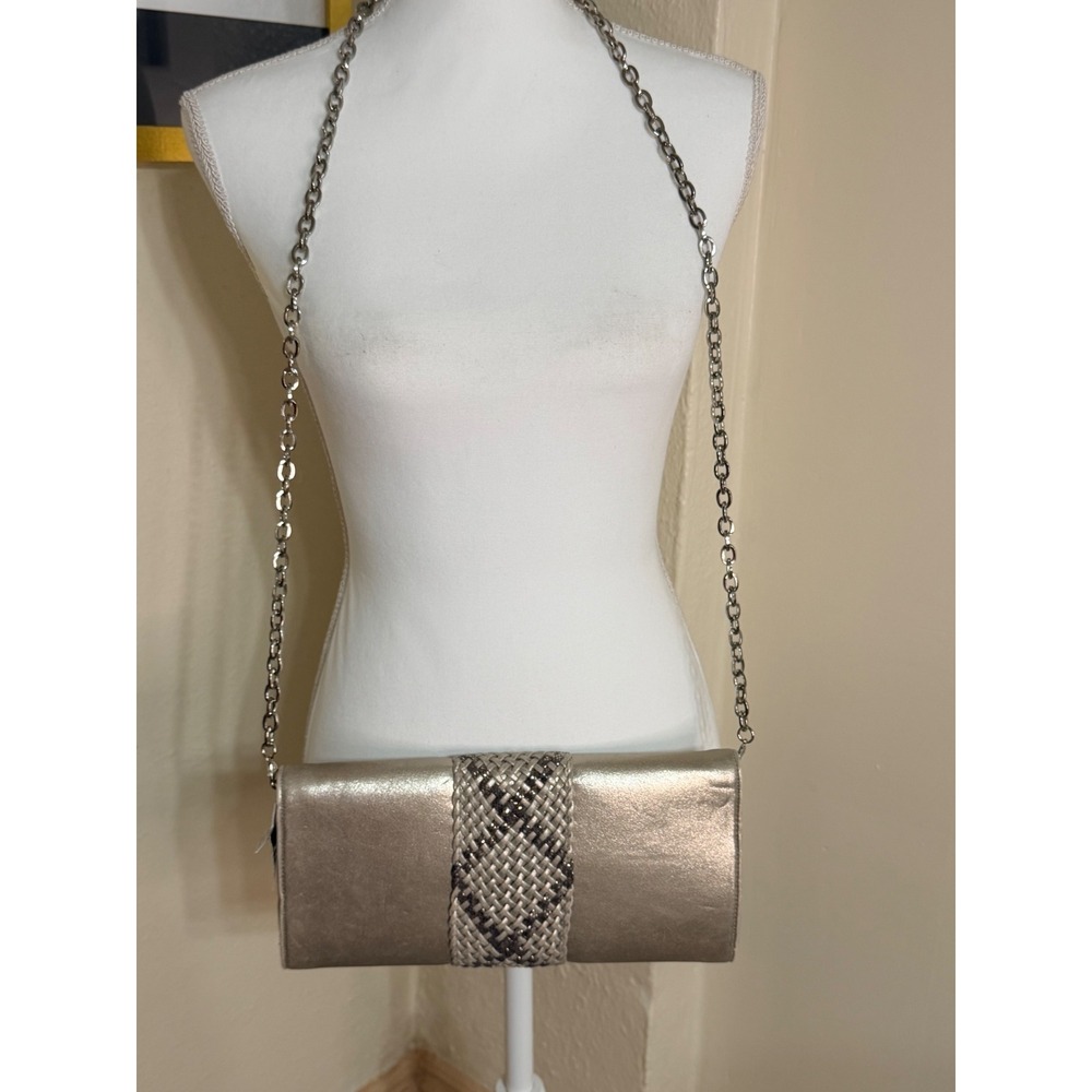 White House Black Market Metallic Gold Woven Clutch Crossbody Bag NWT